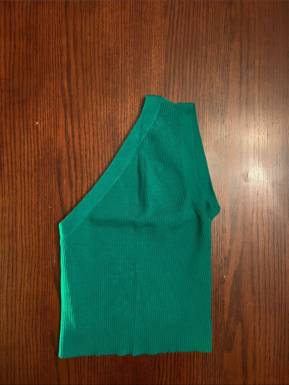 Green One-Shoulder Ribbed Top